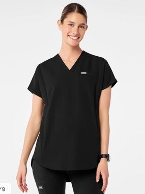 Figs Black Limited Edition V-Neck Tunic Scrub Top and black relaxed joggers